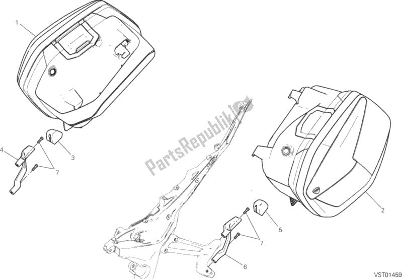 All parts for the Side Panniers of the Ducati Multistrada 1260 S Touring Brasil 2018